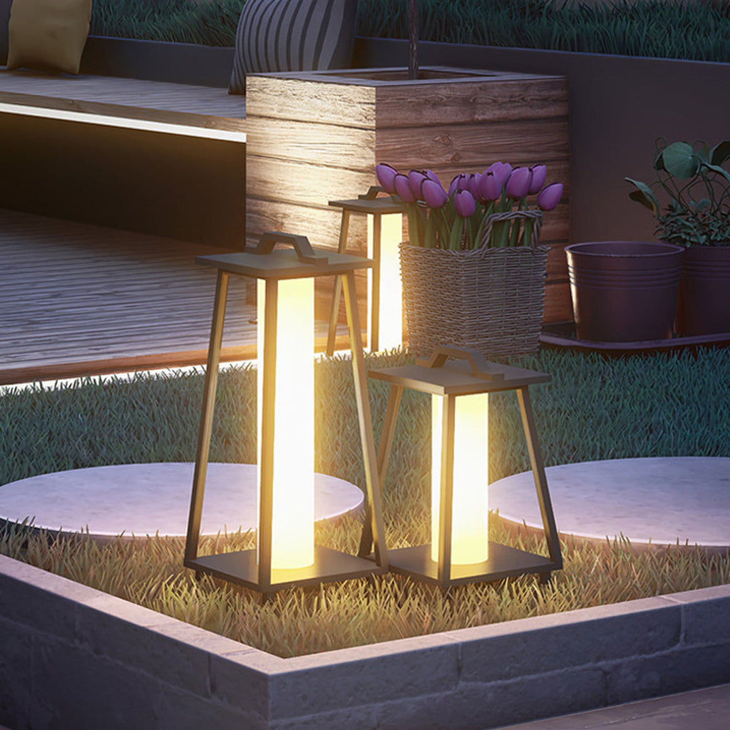 RAVENSCROFT WEATHERPROOF TAPERED IRON GARDEN LANTERNS WITH JAPANESE INSPIRATION AND LED ILLUMINATION