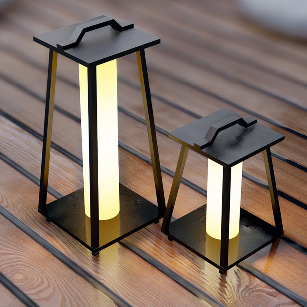 RAVENSCROFT WEATHERPROOF TAPERED IRON GARDEN LANTERNS WITH JAPANESE INSPIRATION AND LED ILLUMINATION