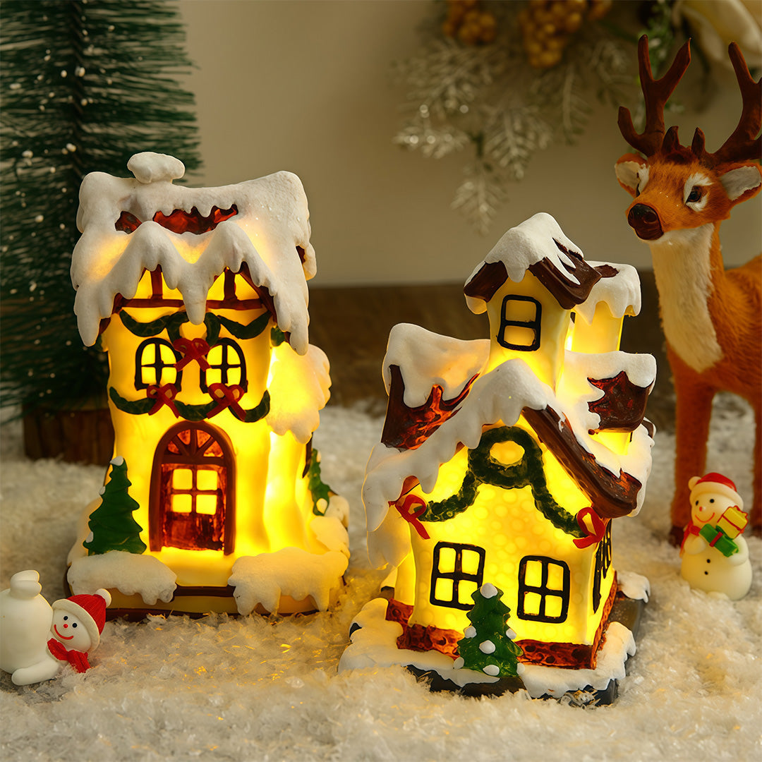 1. **HARTFIELD GLOWING COTTAGE DÉCOR SET**  
   Illuminate your festive scene with this charming duo of resin cottages, each featuring warm LED lights that create a cozy ambiance.

2. **WILLOUGHBY TWINKLING RESIN VILLAGE PAIR**  
   Enchant your holiday d