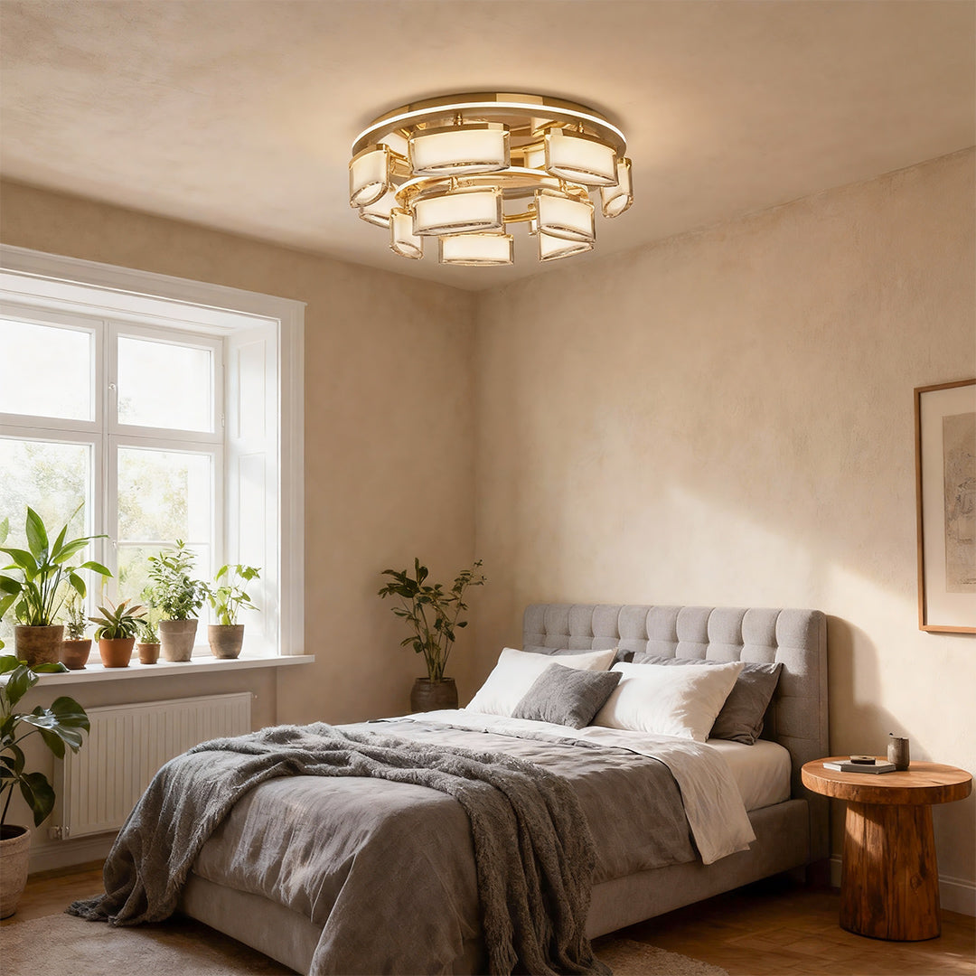 WINDSOR COPPER CRYSTAL FLUSH MOUNT LIGHTING FIXTURE
