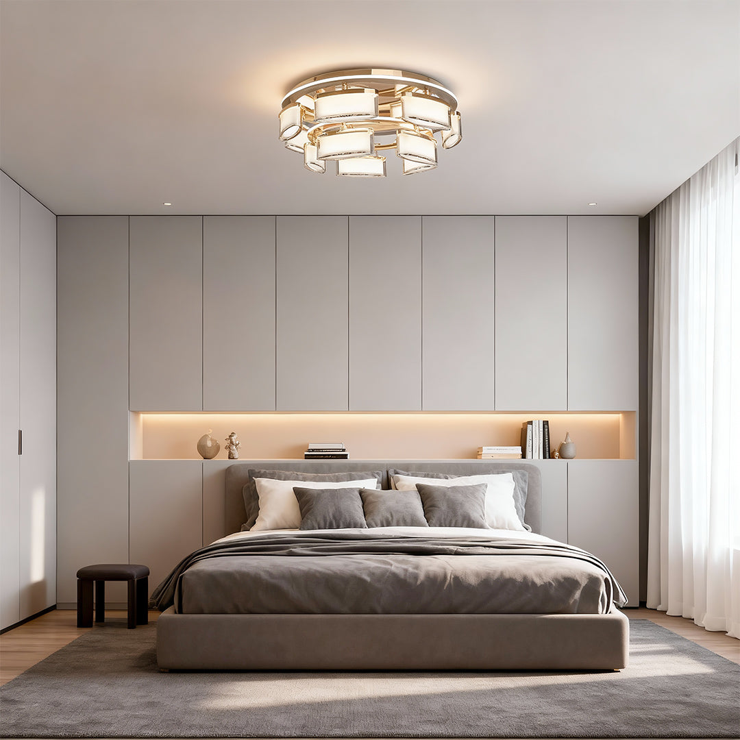 WINDSOR COPPER CRYSTAL FLUSH MOUNT LIGHTING FIXTURE