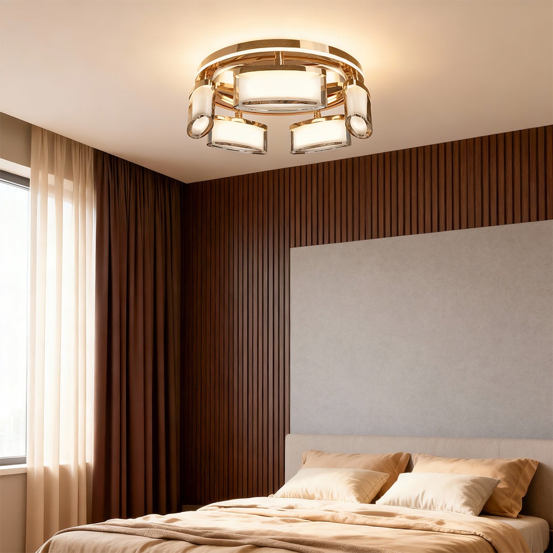 WINDSOR COPPER CRYSTAL FLUSH MOUNT LIGHTING FIXTURE