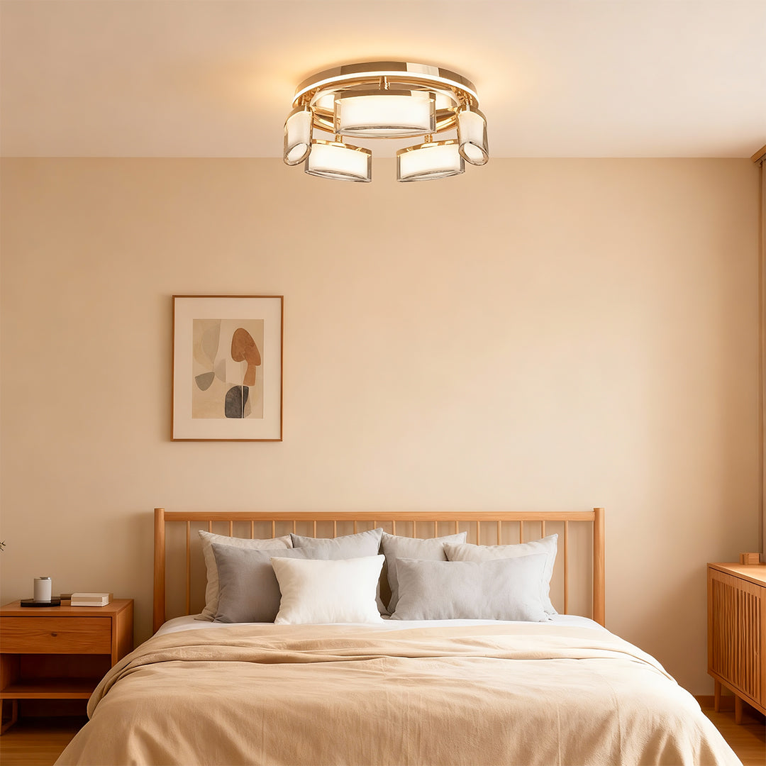 WINDSOR COPPER CRYSTAL FLUSH MOUNT LIGHTING FIXTURE