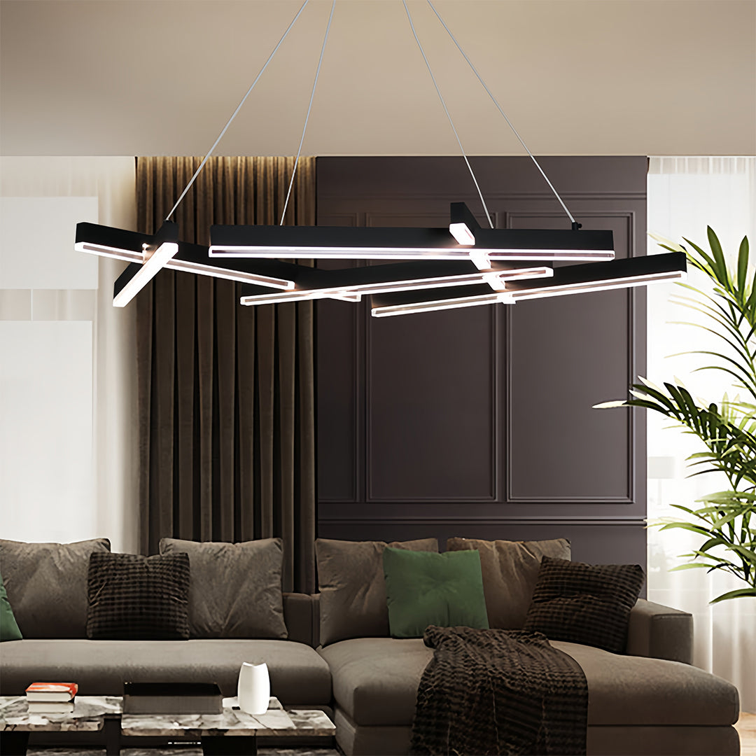 RAVENSCROFT MODERN BLACK METAL GEOMETRIC CHANDELIER WITH LED ILLUMINATION