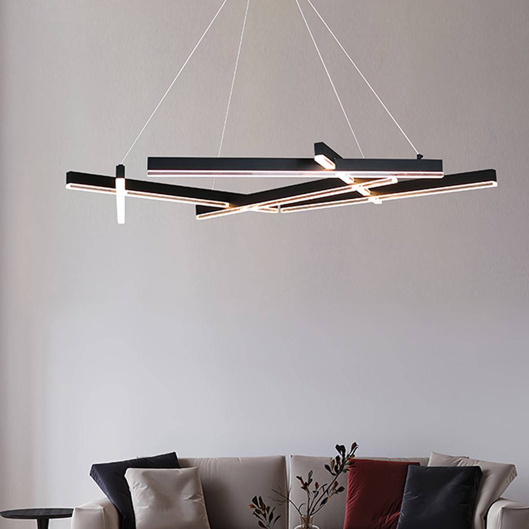RAVENSCROFT MODERN BLACK METAL GEOMETRIC CHANDELIER WITH LED ILLUMINATION