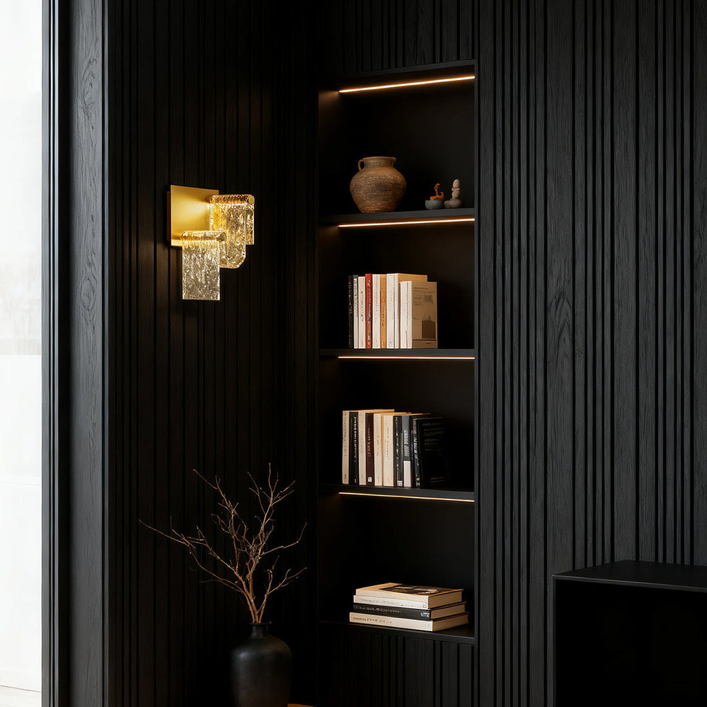 WINTHROP GOLDEN METAL LED WALL SCONCE WITH GLASS ACCENTS