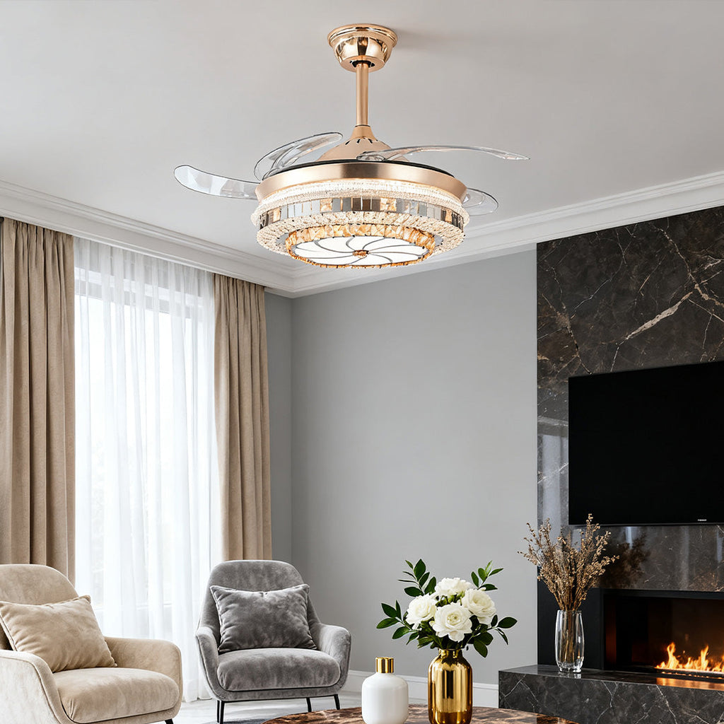 WINDSOR CRYSTAL-ENCRUSTED CEILING FAN WITH INVISIBLE LIGHTING AND FOUR BLADES