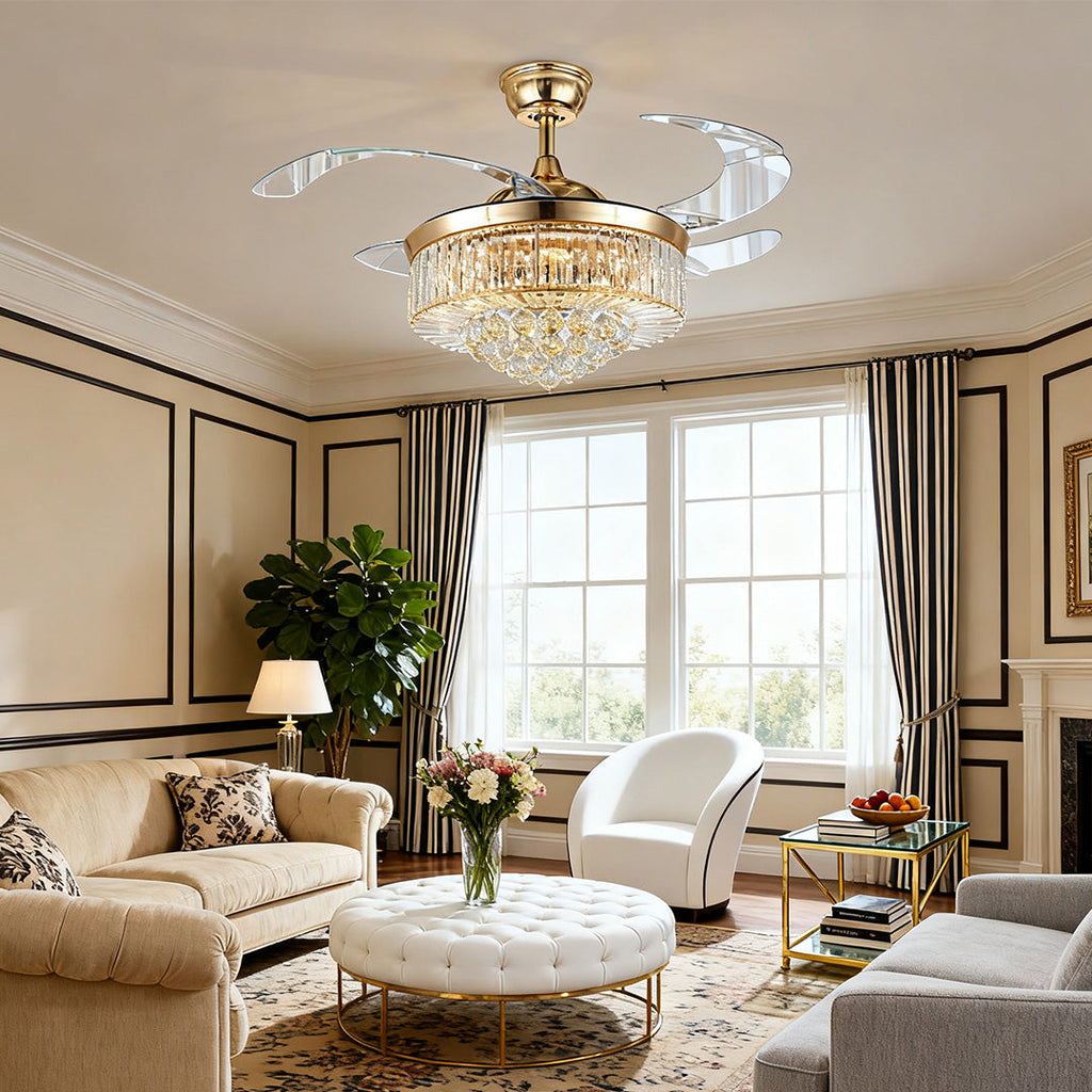 WINTHORPE GILDED IRON CEILING FAN WITH CRYSTAL ILLUMINATION