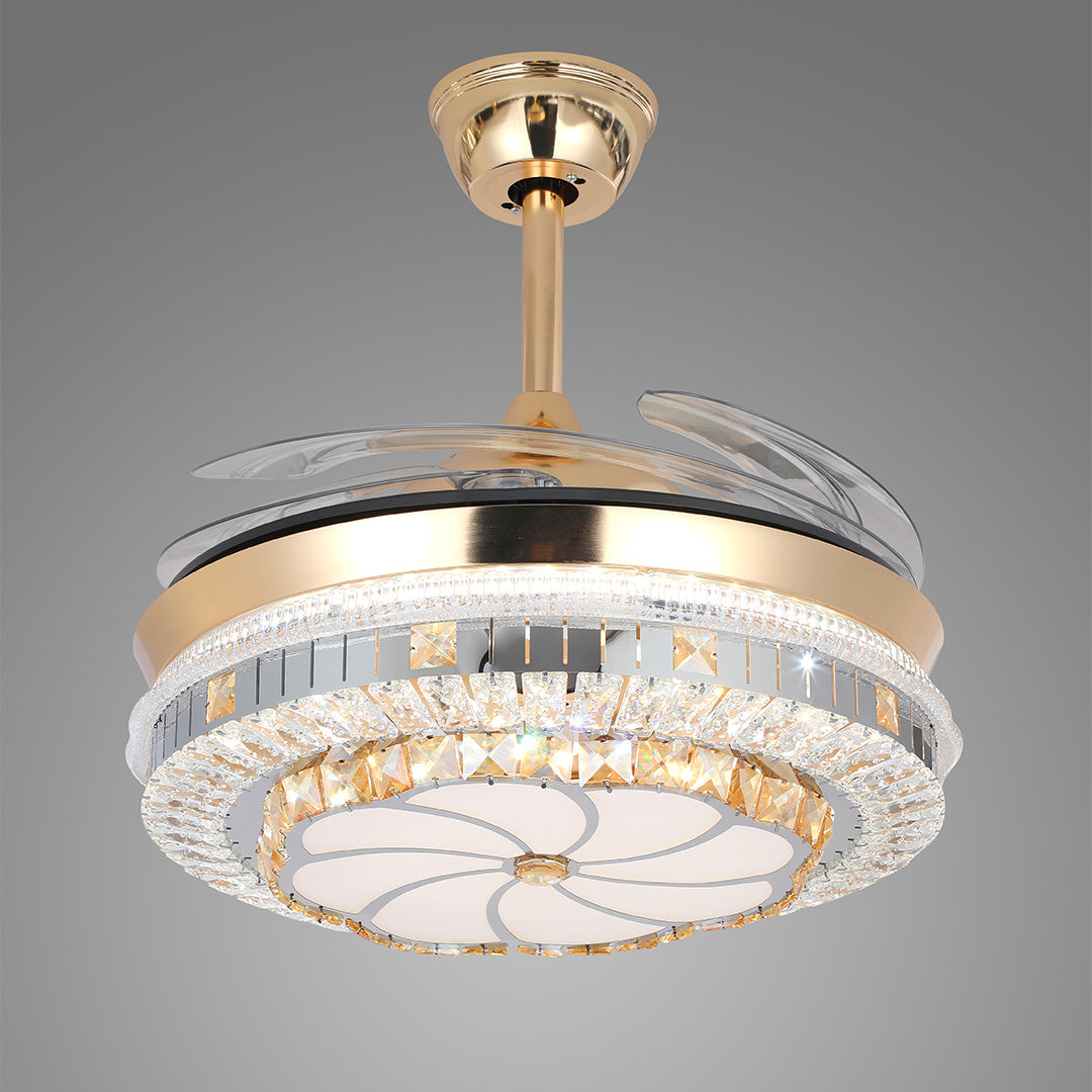 WINDSOR CRYSTAL-ENCRUSTED CEILING FAN WITH INVISIBLE LIGHTING AND FOUR BLADES