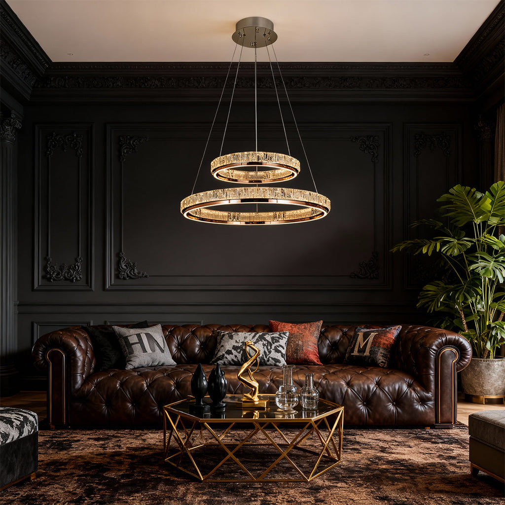 WILLOUGHBY CRYSTAL RING CEILING LUMINAIRE"  
2. "CAVENDISH MODERN GLASS CHANDELIER"  
3. "ASTOR ROUND CRYSTAL ILLUMINATOR"  
4. "MONTGOMERY LUSTROUS RING LIGHT"  
5. "HENLEY SPARKLING CEILING ORB"  
6. "PENROSE CONTEMPORARY CRYSTAL HANGING LIGHT"  
7. "BR