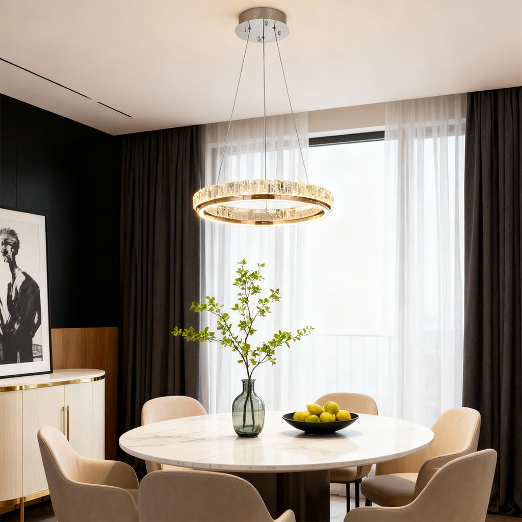 WILLOUGHBY CRYSTAL RING CEILING LUMINAIRE"  
2. "CAVENDISH MODERN GLASS CHANDELIER"  
3. "ASTOR ROUND CRYSTAL ILLUMINATOR"  
4. "MONTGOMERY LUSTROUS RING LIGHT"  
5. "HENLEY SPARKLING CEILING ORB"  
6. "PENROSE CONTEMPORARY CRYSTAL HANGING LIGHT"  
7. "BR