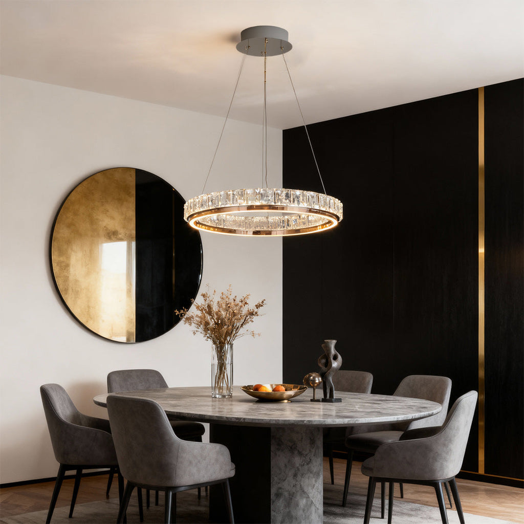 WILLOUGHBY CRYSTAL RING CEILING LUMINAIRE"  
2. "CAVENDISH MODERN GLASS CHANDELIER"  
3. "ASTOR ROUND CRYSTAL ILLUMINATOR"  
4. "MONTGOMERY LUSTROUS RING LIGHT"  
5. "HENLEY SPARKLING CEILING ORB"  
6. "PENROSE CONTEMPORARY CRYSTAL HANGING LIGHT"  
7. "BR