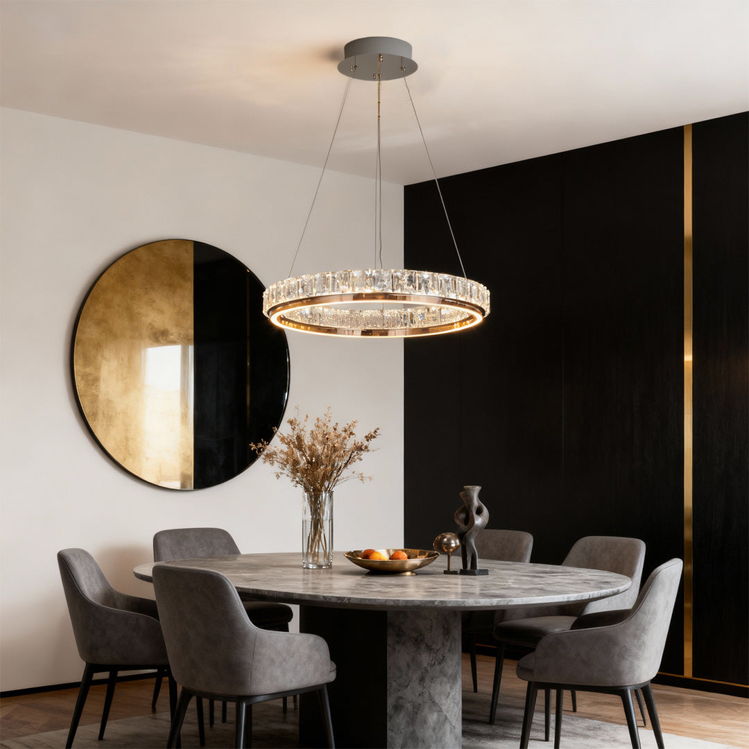 WILLOUGHBY CRYSTAL RING CEILING LUMINAIRE"  
2. "CAVENDISH MODERN GLASS CHANDELIER"  
3. "ASTOR ROUND CRYSTAL ILLUMINATOR"  
4. "MONTGOMERY LUSTROUS RING LIGHT"  
5. "HENLEY SPARKLING CEILING ORB"  
6. "PENROSE CONTEMPORARY CRYSTAL HANGING LIGHT"  
7. "BR