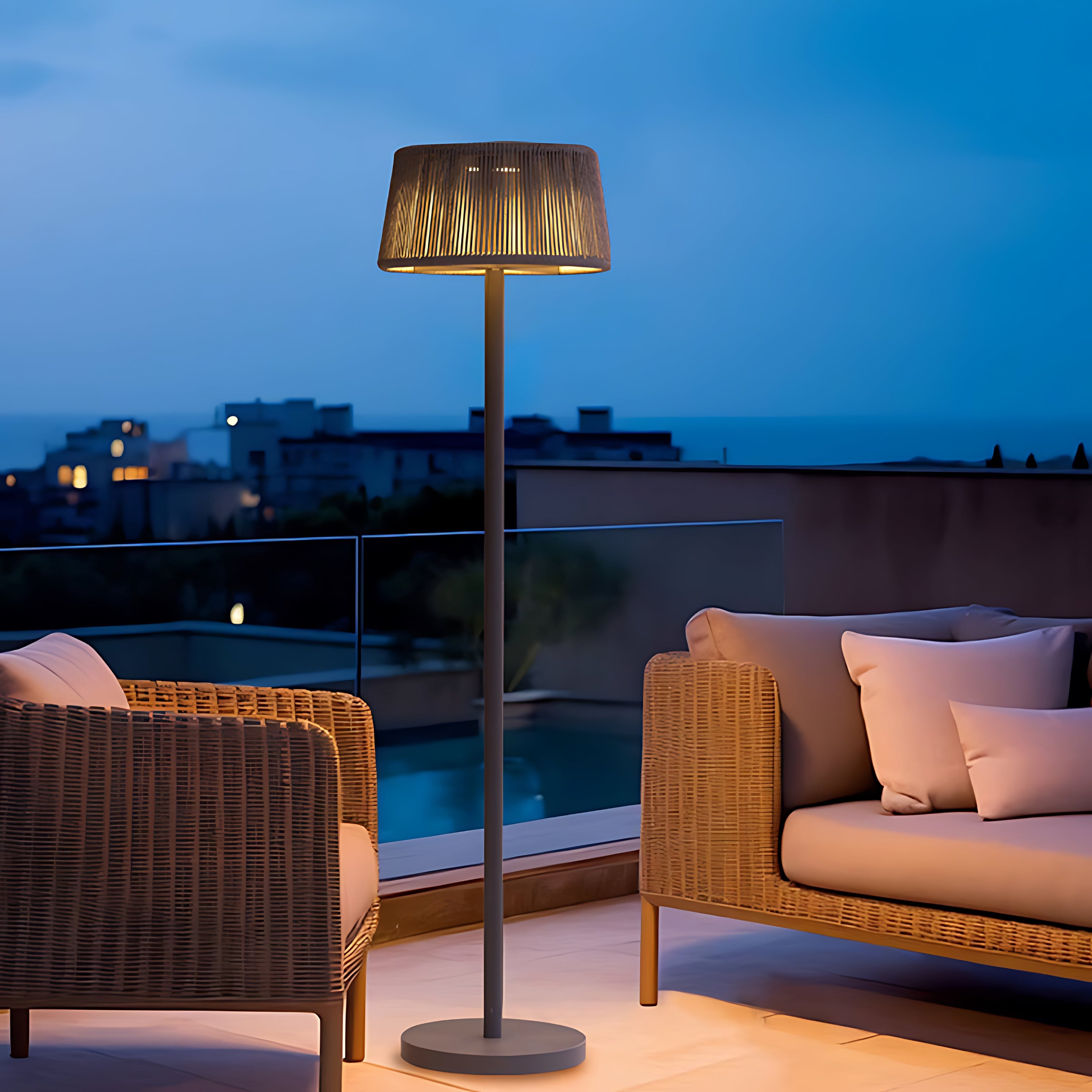 CHATHAM RAIN-RESISTANT MID-CENTURY LAMP WITH WOVEN SHADE