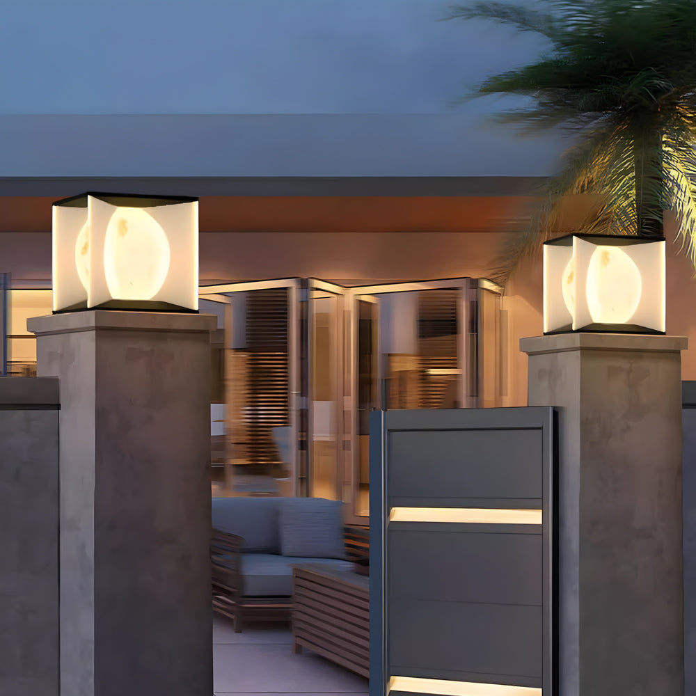 WINCHESTER SQUARE STAINLESS STEEL OUTDOOR PILLAR LIGHT WITH ACRYLIC LAMP SHADE