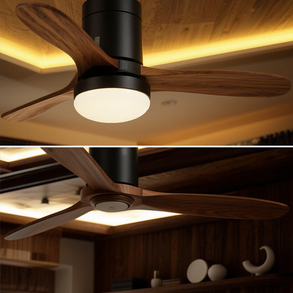 THORNBURY OAK TRIO CEILING FAN WITH LED ILLUMINATION AND REMOTE CONTROL