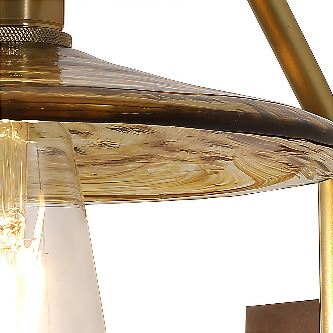 TAKASHI WAVE GLASS SCONCE WITH IRON FRAME AND RUBBERWOOD ACCENTS