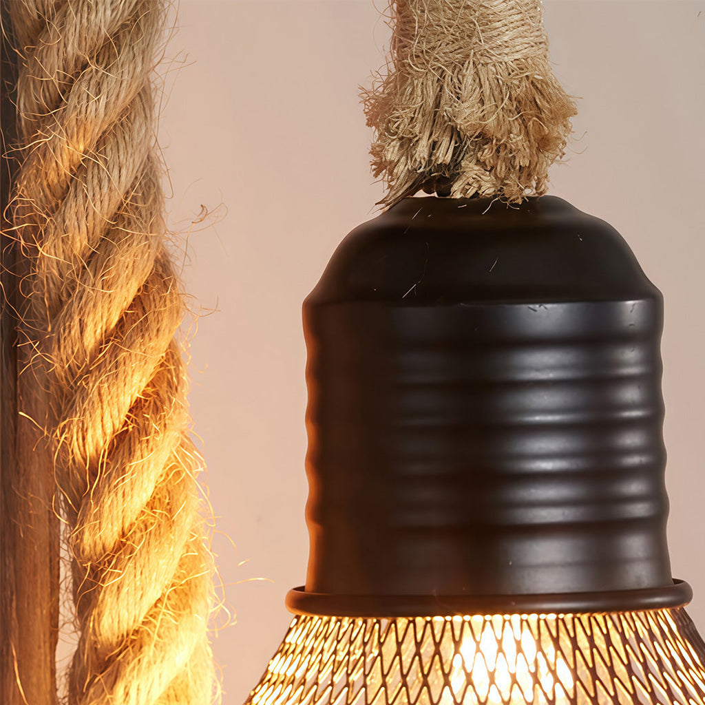 RAVENWOOD RUSTIC IRON AND HEMP ROPE WALL LANTERN