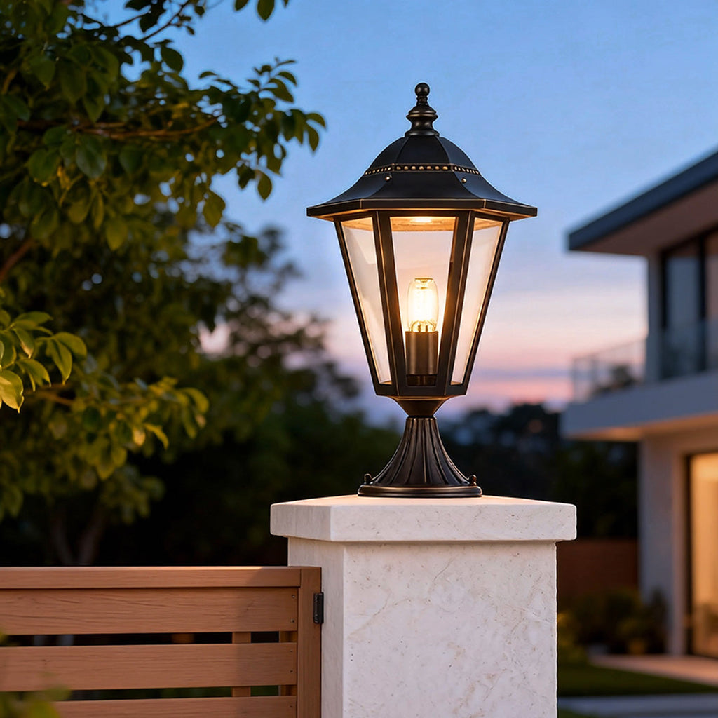 WINDSOR COURTYARD PILLAR LANTERN - European-Inspired Weatherproof Outdoor Illumination