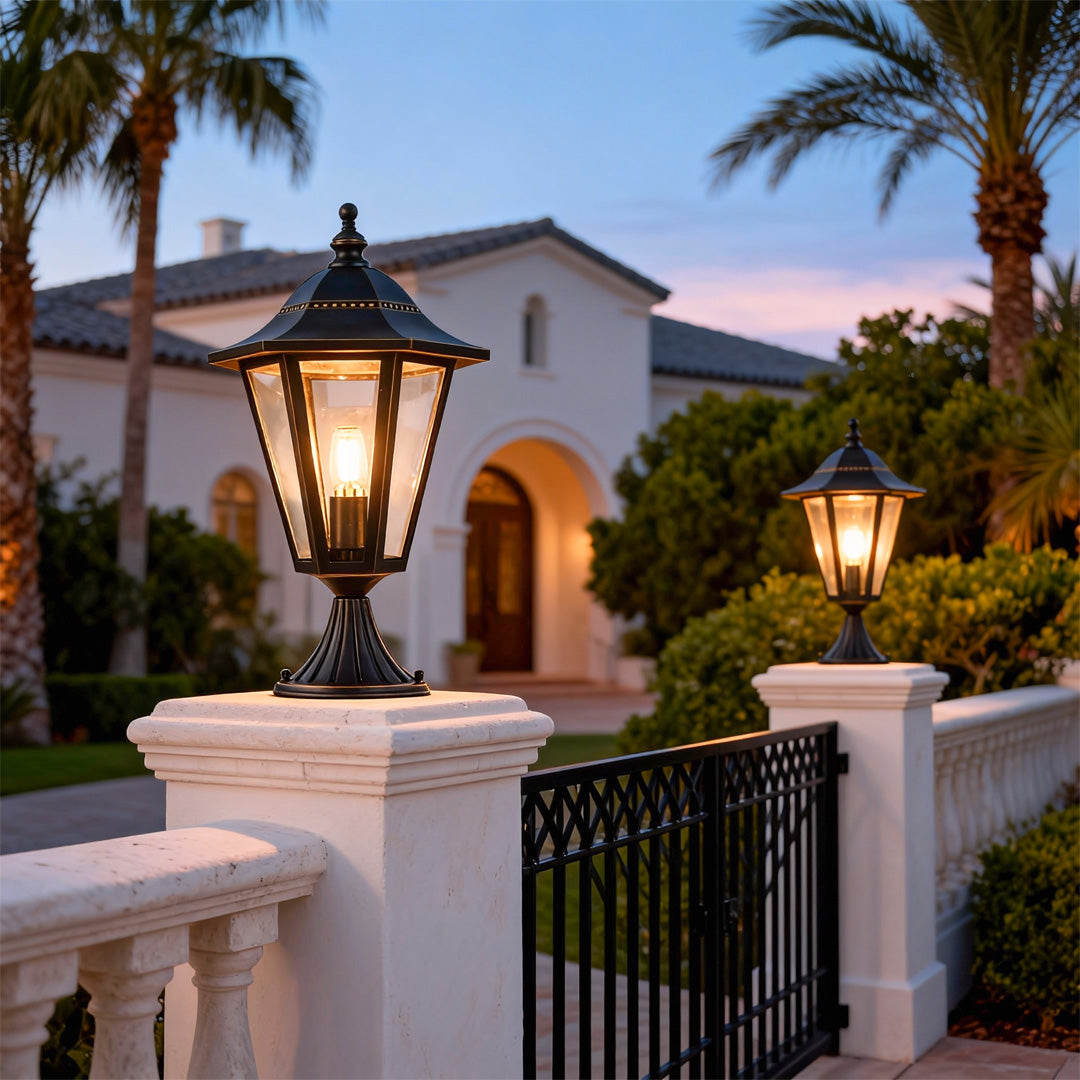 WINDSOR COURTYARD PILLAR LANTERN - European-Inspired Weatherproof Outdoor Illumination