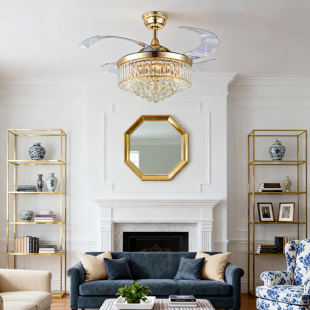 WINTHORPE GILDED IRON CEILING FAN WITH CRYSTAL ILLUMINATION