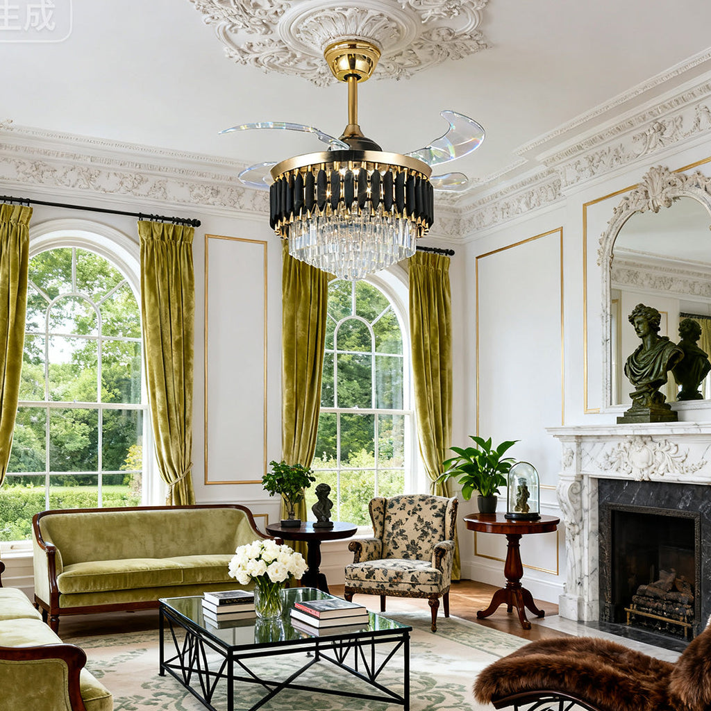 RAVENHURST LUXURY CEILING FAN WITH ILLUMINATION AND TRANSLUCENT BLADES"  
2. "DARTMOOR BLACK CEILING FAN WITH LIGHT AND TRANSPARENT PC BLADES"  
3. "WINSLEIGH TRANSPARENT BLADE CEILING FAN WITH INTEGRATED LIGHTING"  
4. "ASHFORD BLACK CEILING FAN WITH ILL