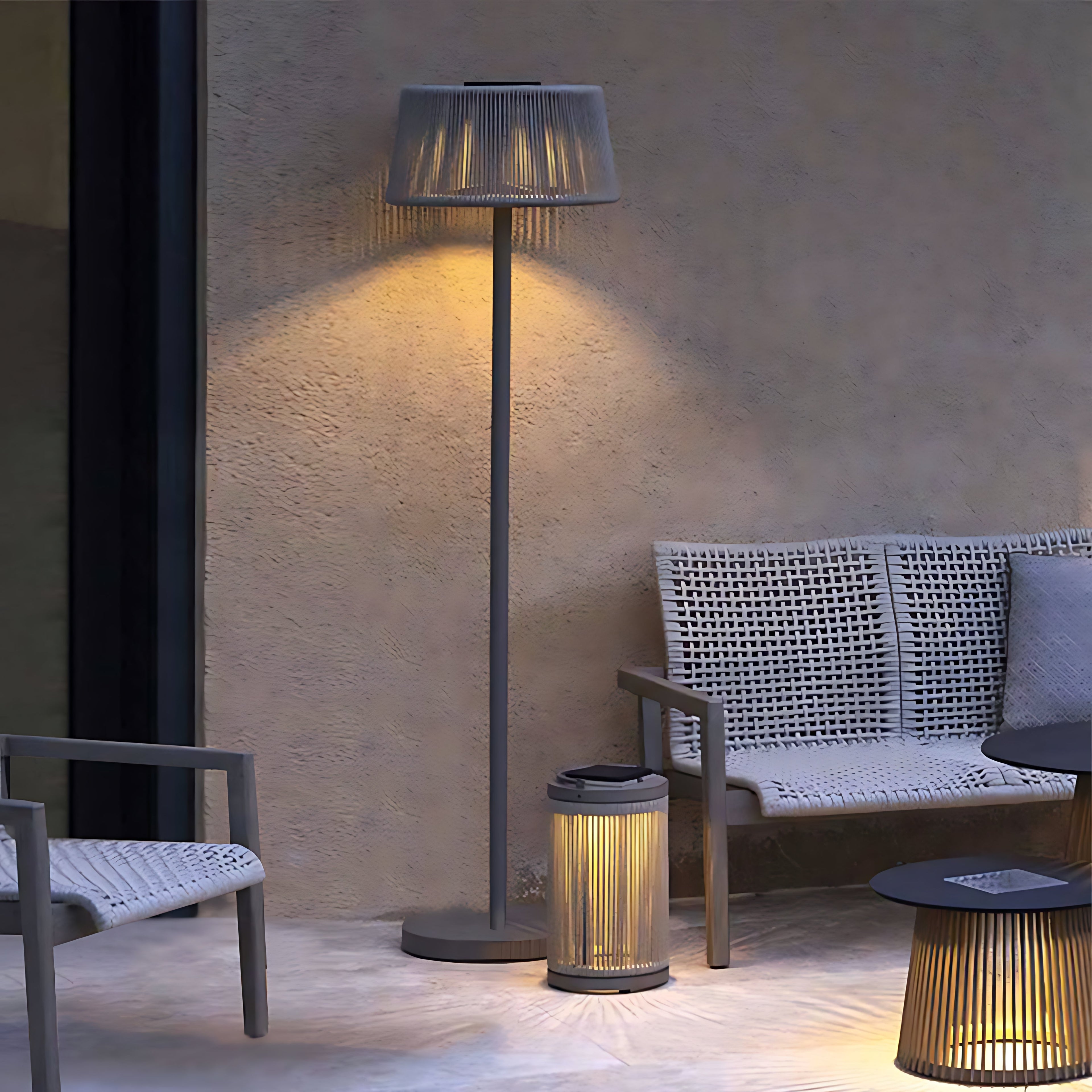 CHATHAM RAIN-RESISTANT MID-CENTURY LAMP WITH WOVEN SHADE
