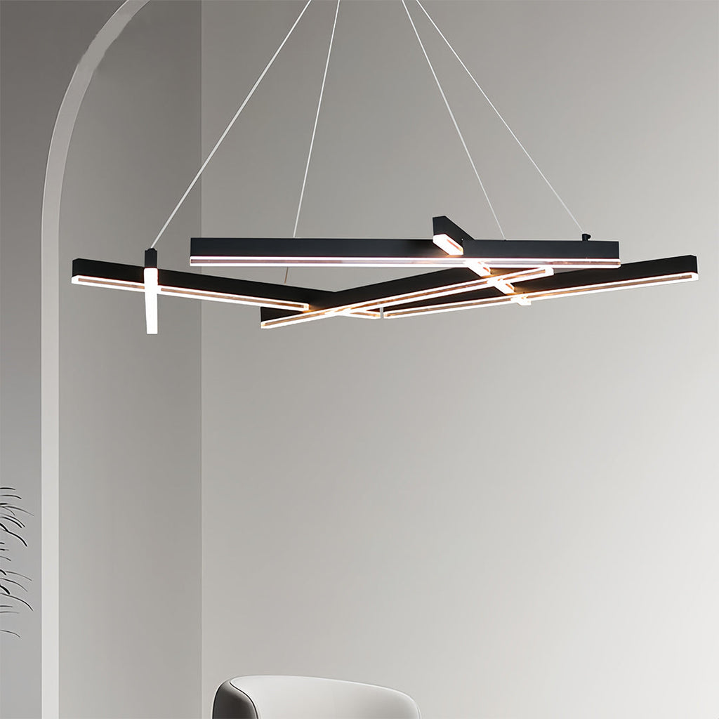 RAVENSCROFT MODERN BLACK METAL GEOMETRIC CHANDELIER WITH LED ILLUMINATION