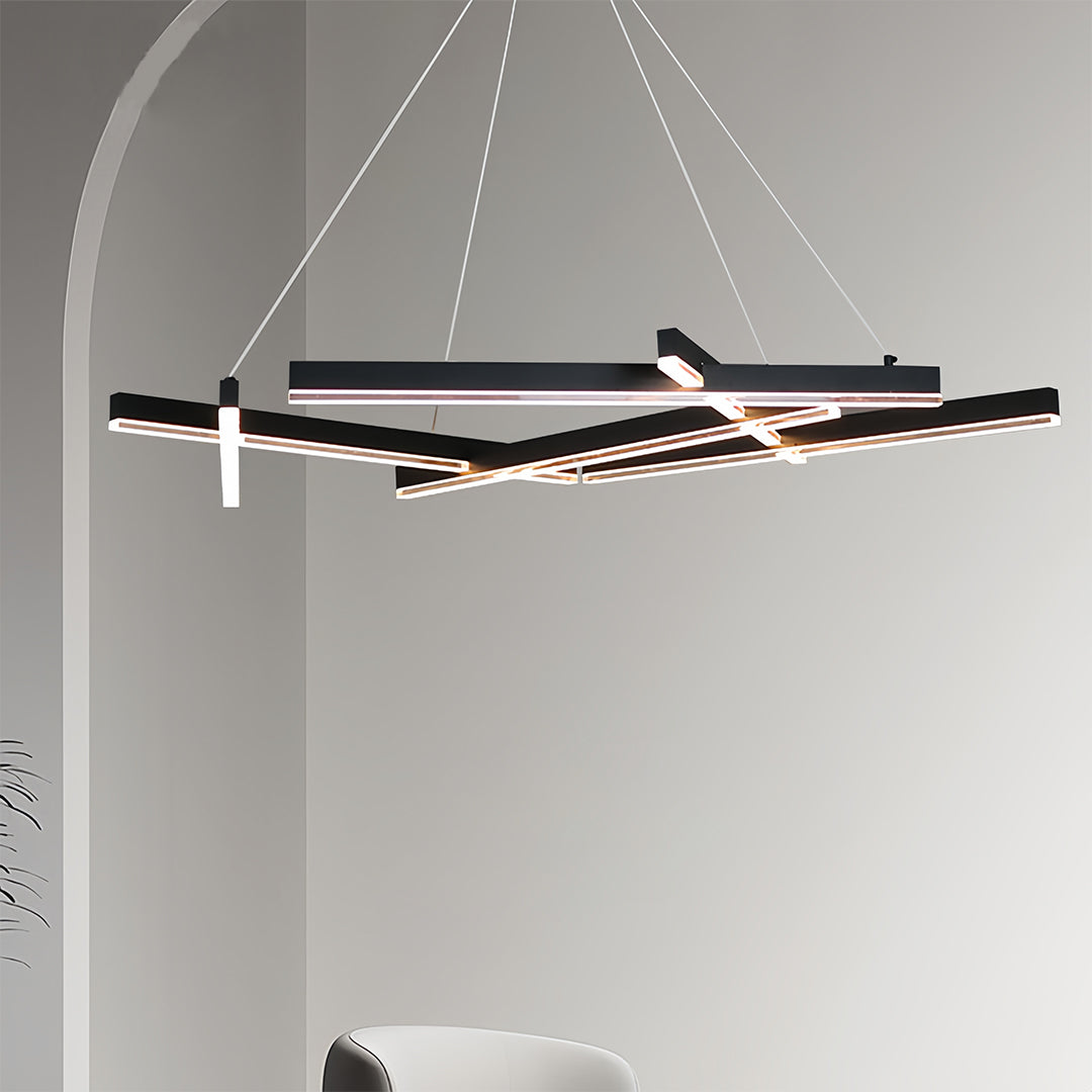 RAVENSCROFT MODERN BLACK METAL GEOMETRIC CHANDELIER WITH LED ILLUMINATION