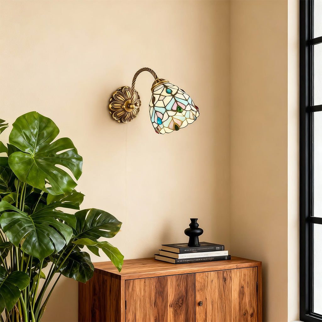 WINTERBORNE RUSTIC STAINED GLASS WALL LANTERN