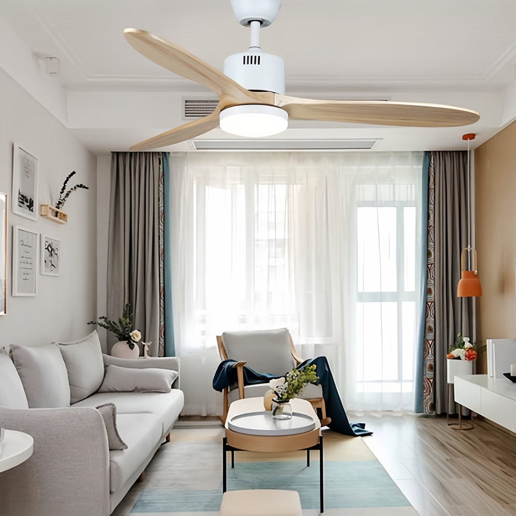WINTERBOURNE WOODEN FLUSH MOUNT CEILING FAN WITH LIGHT AND SILENT DC MOTOR