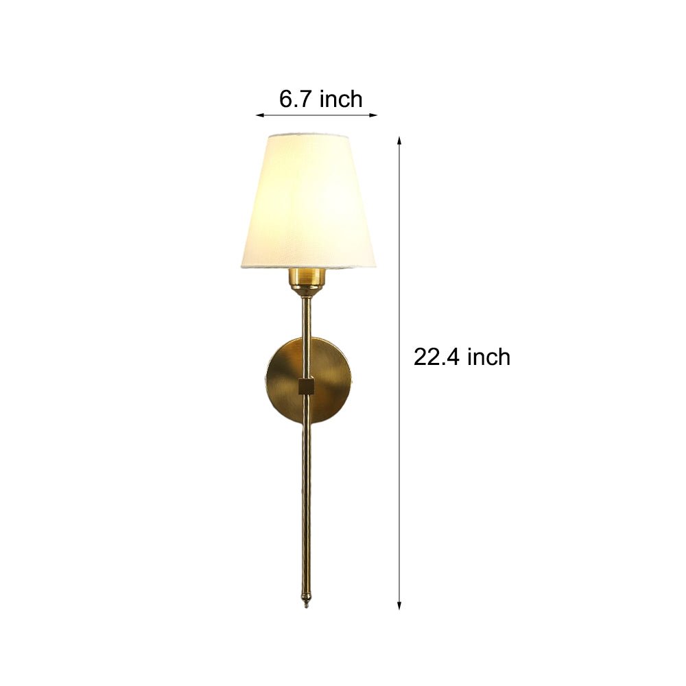 RAVENHALL ONE-BULB BLACK AND GOLD WALL LIGHT WITH WHITE LINEN SHADE