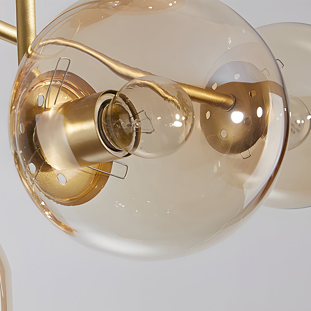 WINTHROP GILDED SIX-BULB SEMI-FLUSH CEILING LIGHT WITH CRYSTAL GLOBE
