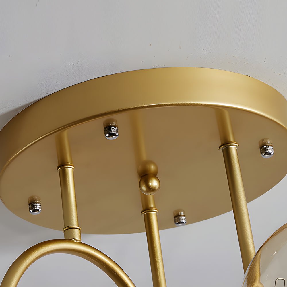 WINTHROP GILDED SIX-BULB SEMI-FLUSH CEILING LIGHT WITH CRYSTAL GLOBE