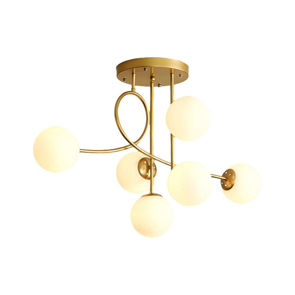 WINTHROP GILDED SIX-BULB SEMI-FLUSH CEILING LIGHT WITH CRYSTAL GLOBE