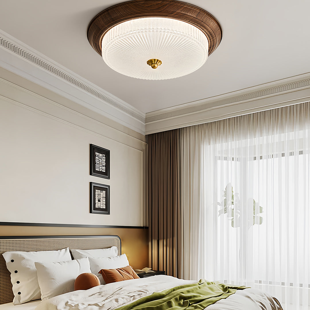 WINTHORPE WALNUT HORIZON FLUSH MOUNT LIGHT