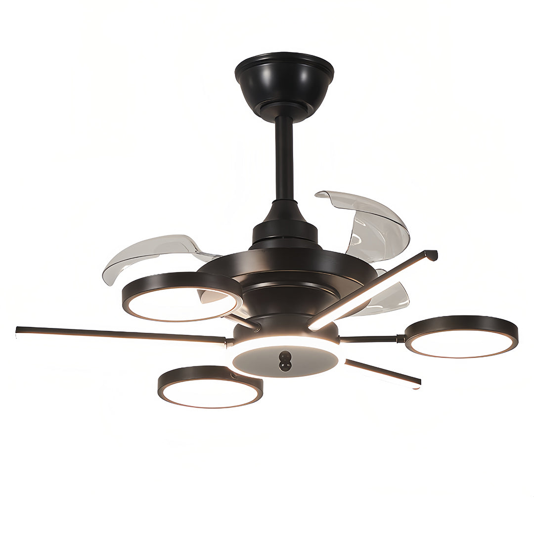 RAVENHALL TRIPLE-BLADE CEILING FAN WITH ILLUMINATED ACCENTS IN FRENCH VINTAGE BLACK IRON