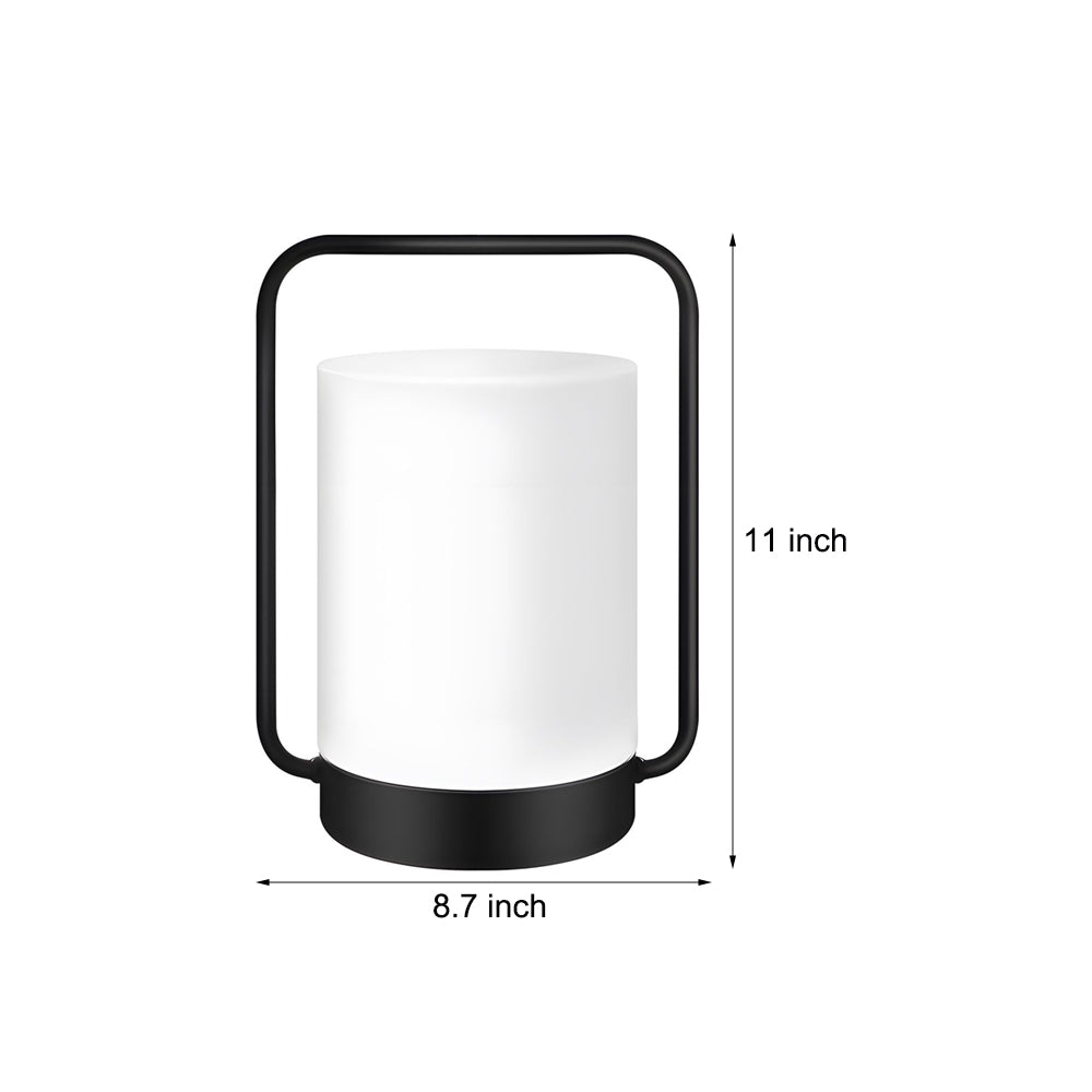 RAVENHURST BLACK OUTDOOR LANTERN WITH WHITE CYLINDRICAL SHADE, USB-CHARGED, IP65 RATED