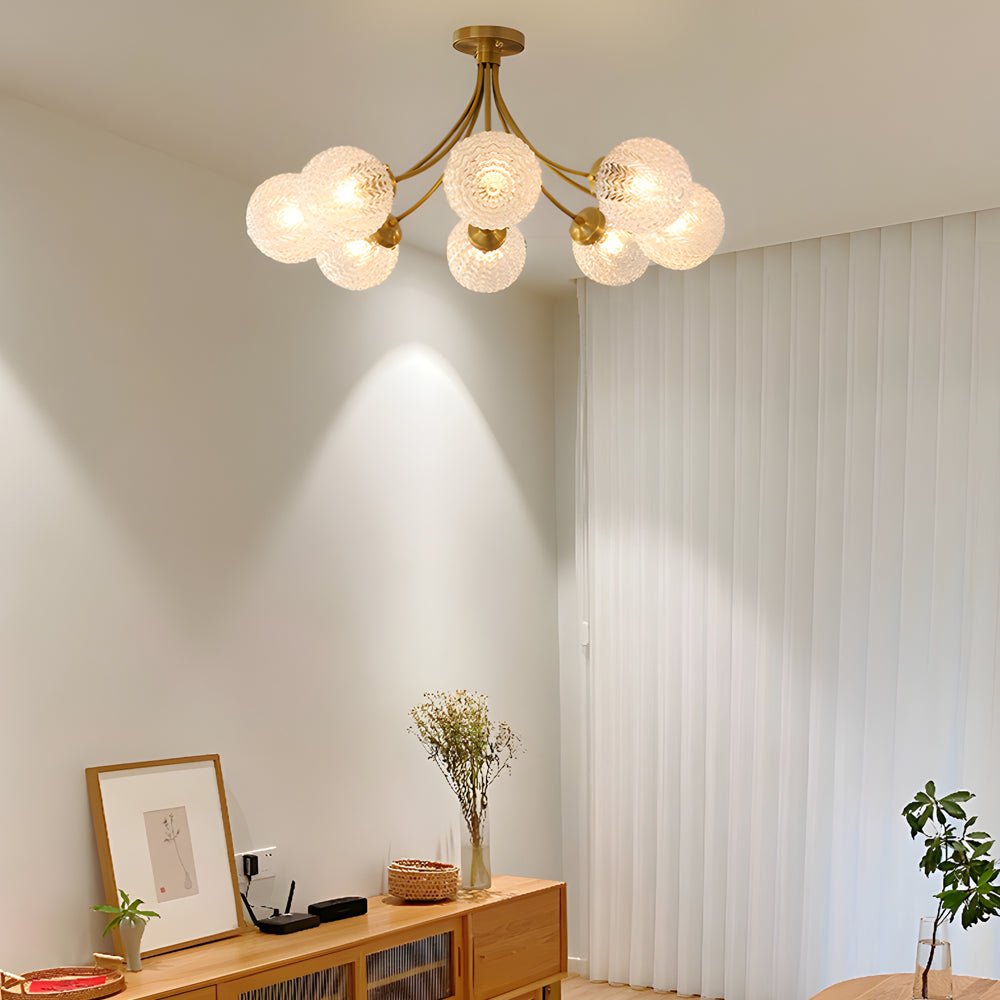WINTHORPE BRASS ENGRAVED GLASS SEMI-FLUSH CEILING LANTERN - 6/8-BULB