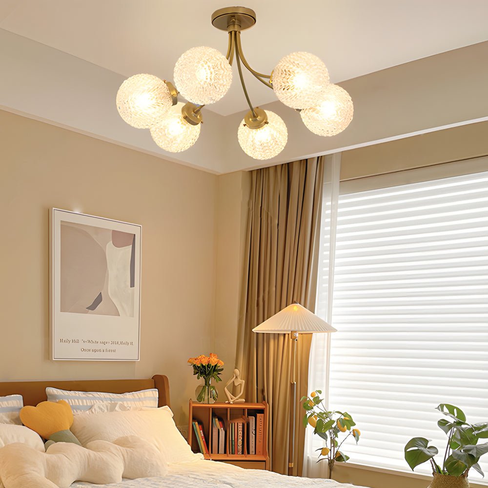 WINTHORPE BRASS ENGRAVED GLASS SEMI-FLUSH CEILING LANTERN - 6/8-BULB