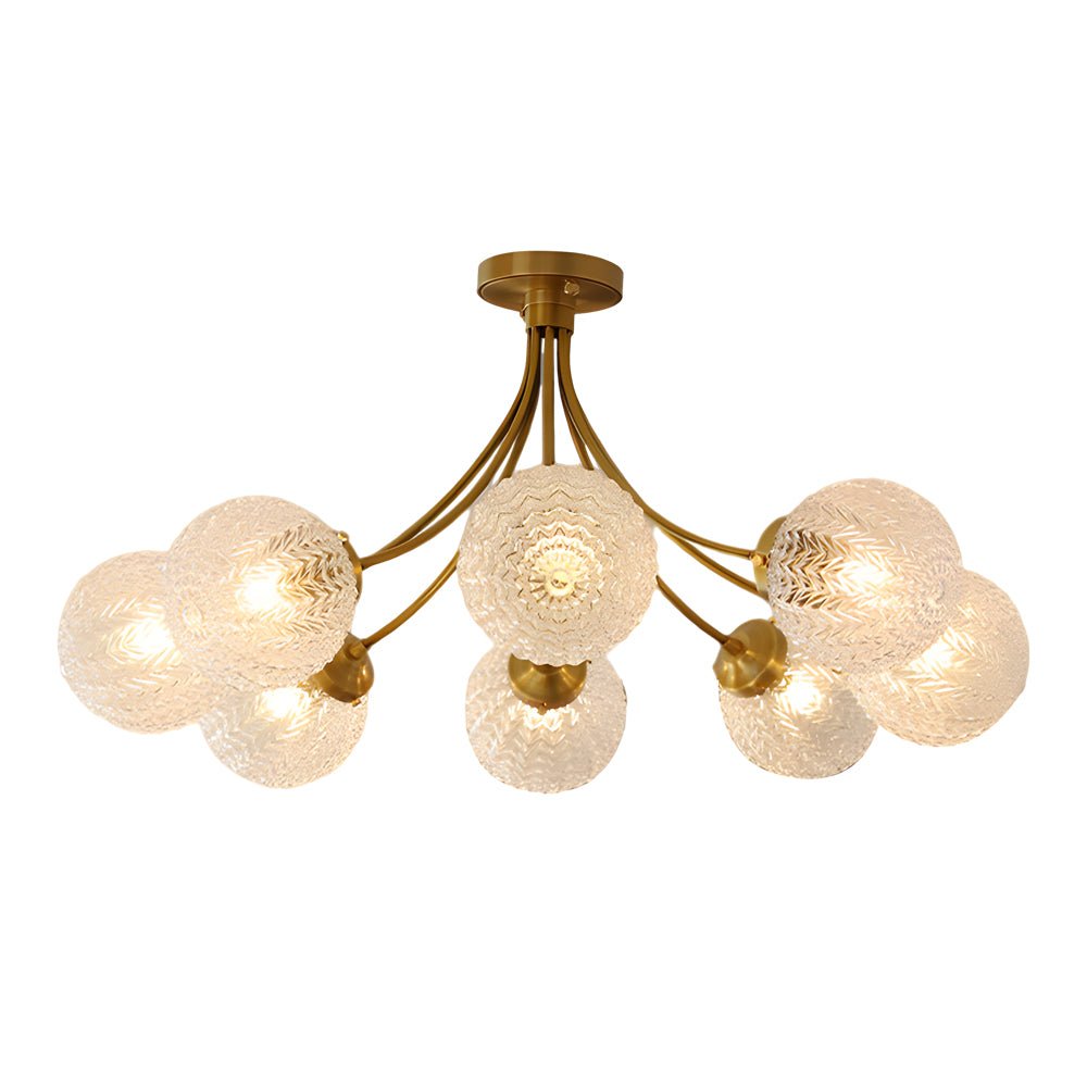 WINTHORPE BRASS ENGRAVED GLASS SEMI-FLUSH CEILING LANTERN - 6/8-BULB