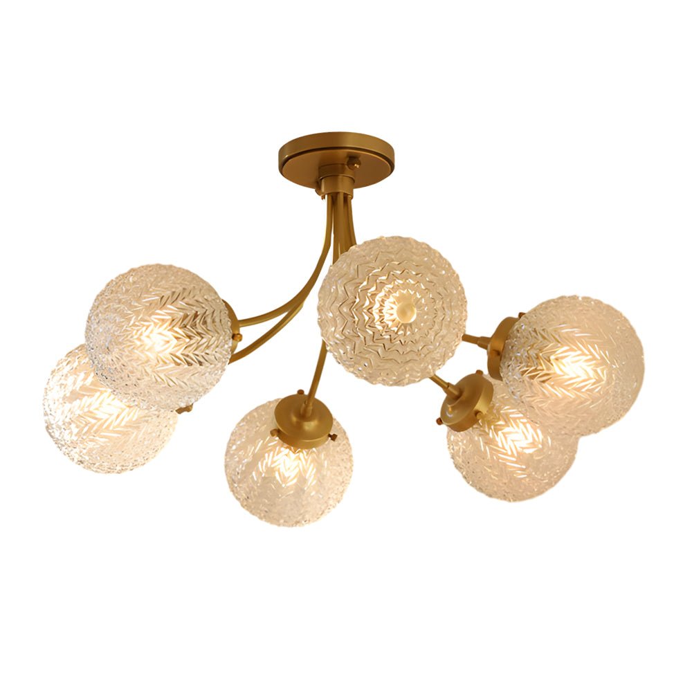 WINTHORPE BRASS ENGRAVED GLASS SEMI-FLUSH CEILING LANTERN - 6/8-BULB
