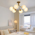 WINTHORPE BRASS ENGRAVED GLASS SEMI-FLUSH CEILING LANTERN - 6/8-BULB