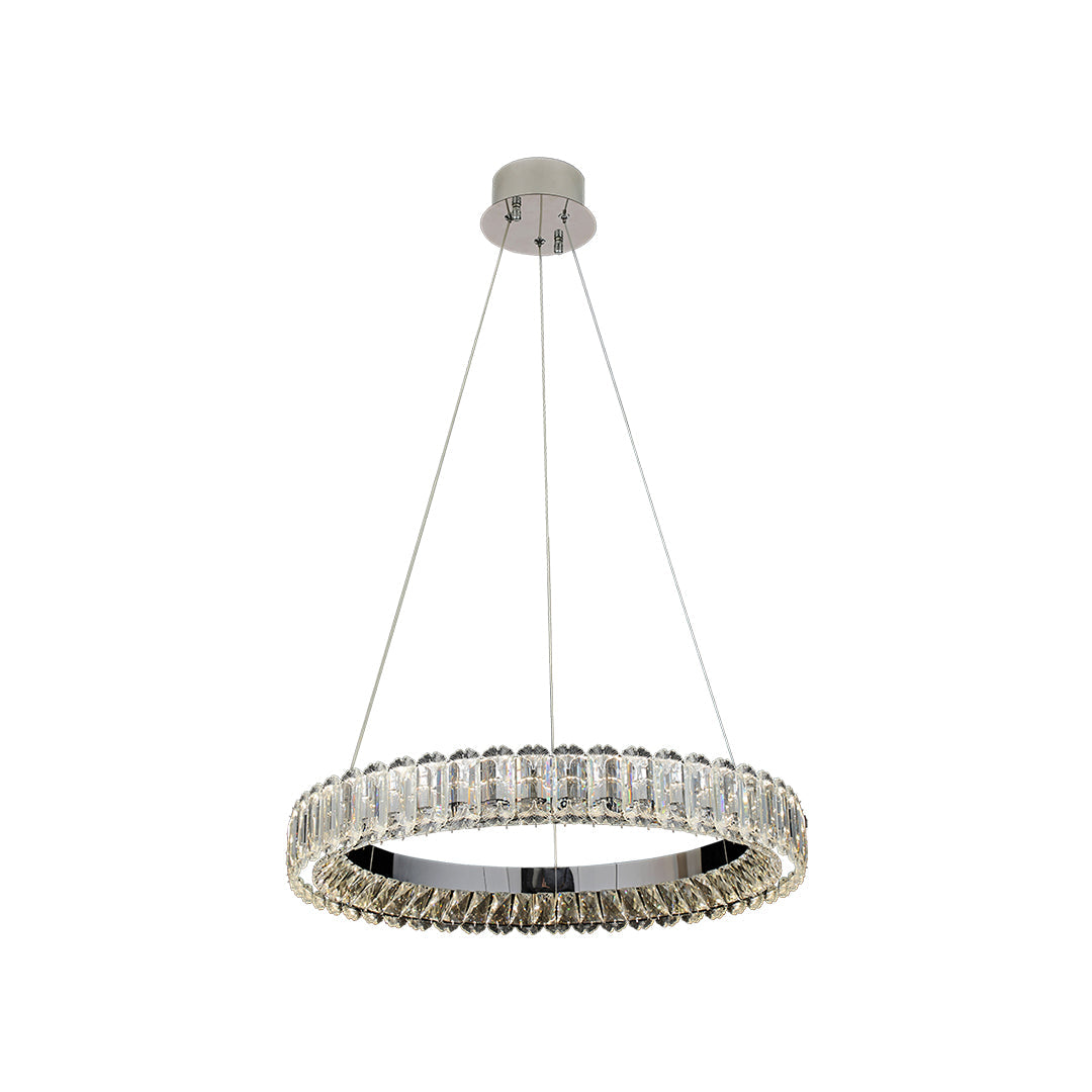 "HALCYON RINGED CEILING LUMINAIRE"  
This sophisticated fixture features a sleek, circular design that embodies minimalist luxury, casting a warm glow while enhancing the ambiance of any space.
