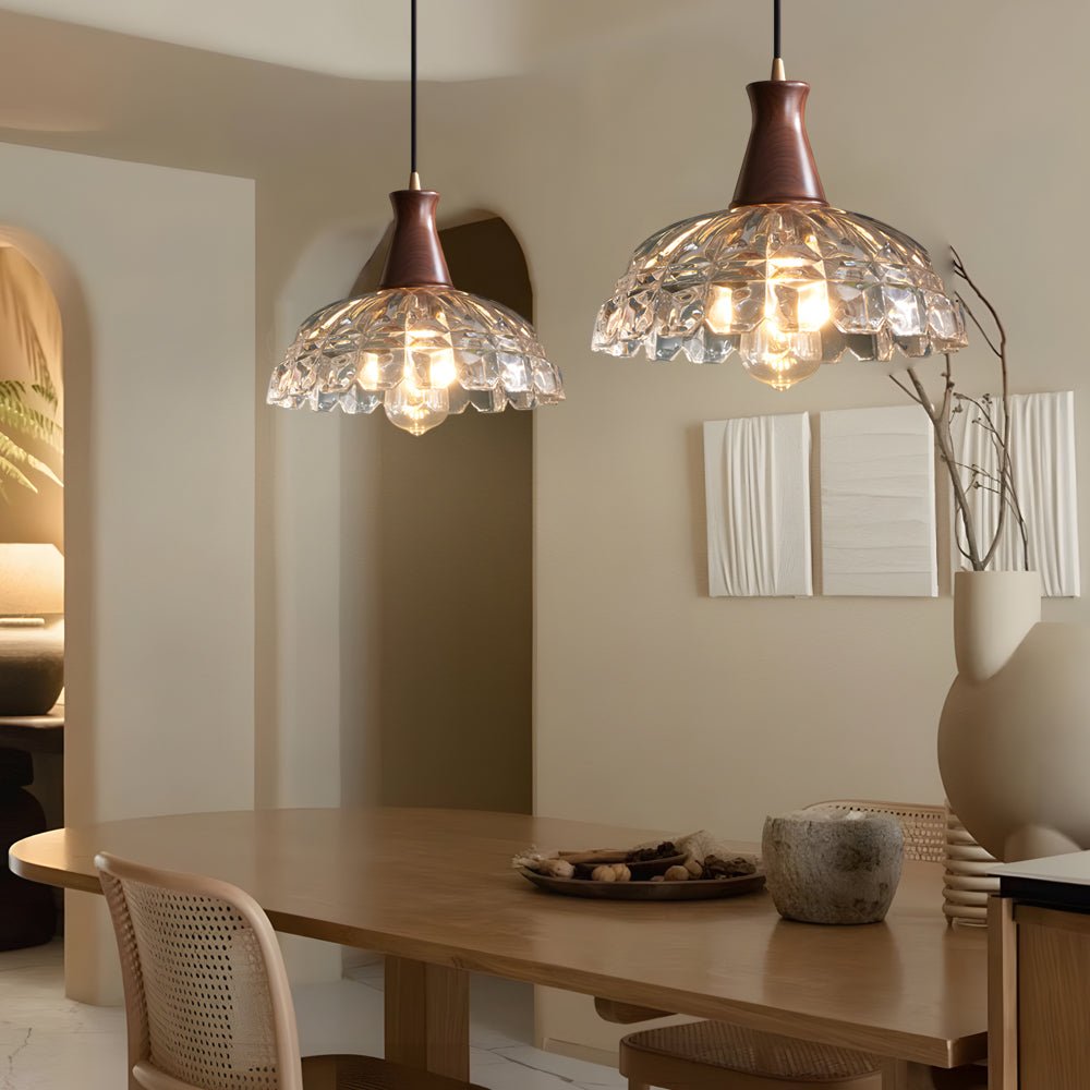 WINTERBOURNE COPPER PETAL HANGING LANTERN WITH TIMBER GRIP