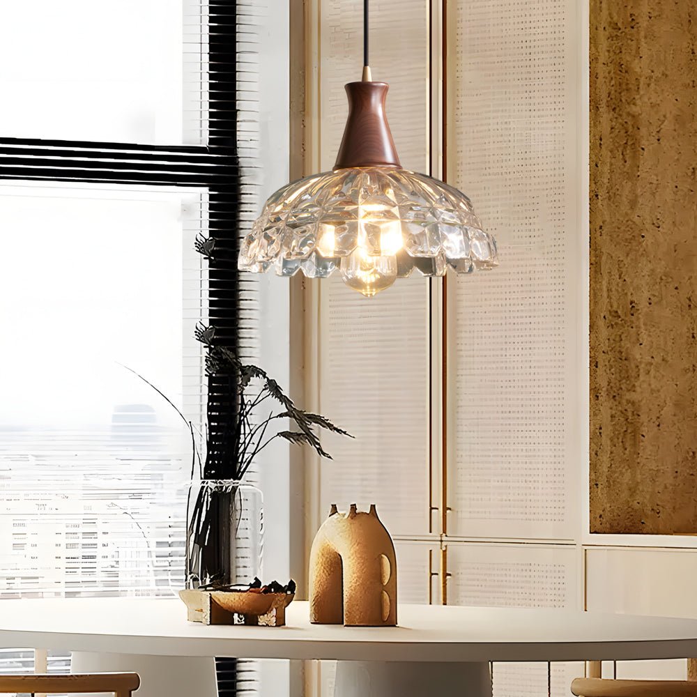 WINTERBOURNE COPPER PETAL HANGING LANTERN WITH TIMBER GRIP
