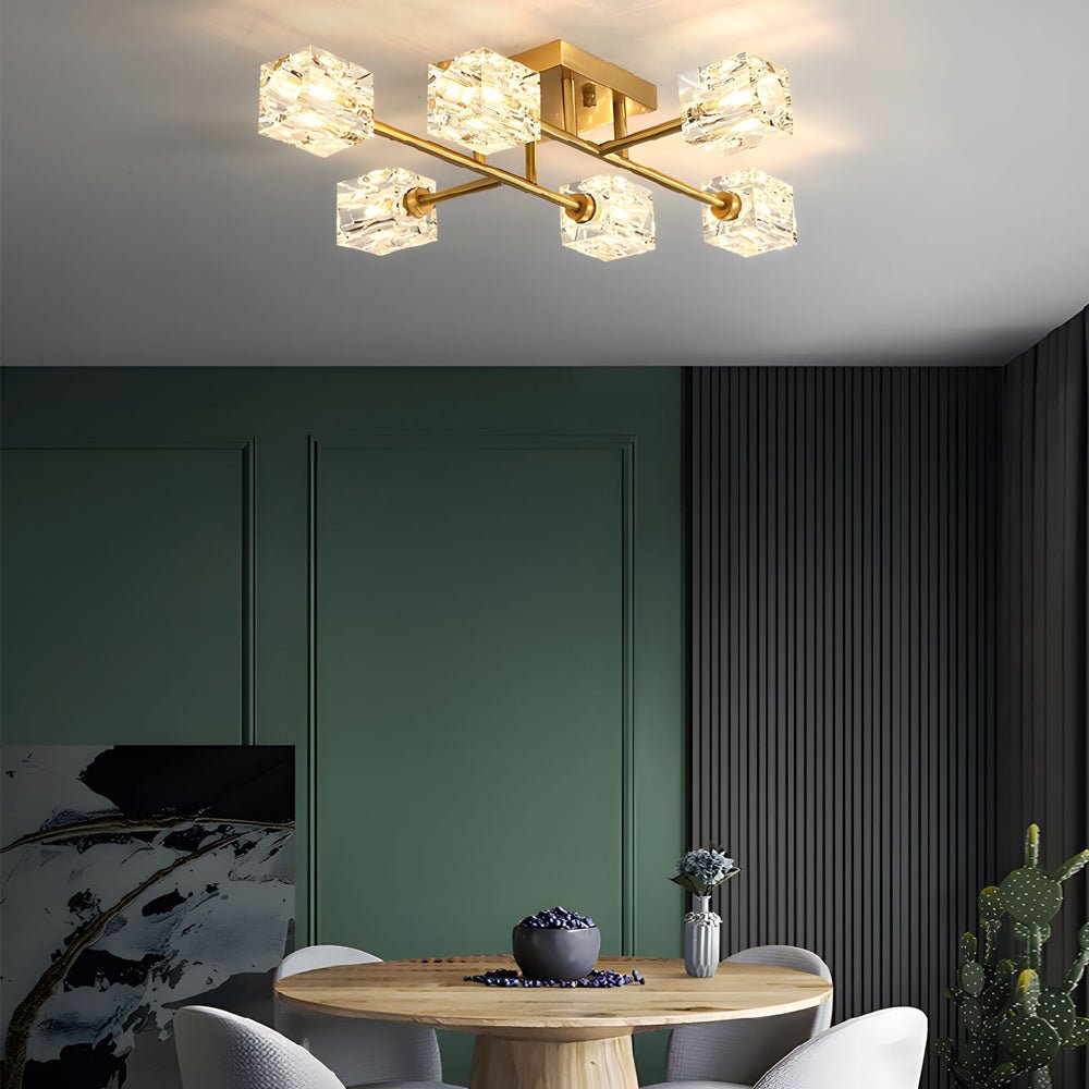 WINDSOR COPPER CRYSTAL CUBE SEMI-FLUSH LIGHTING, 4/6/8-BULB CONFIGURATION