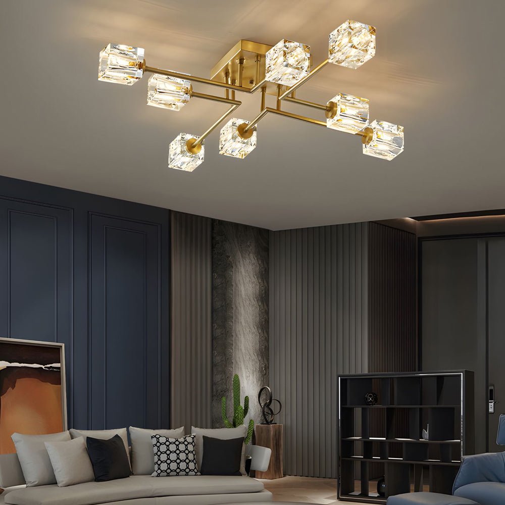 WINDSOR COPPER CRYSTAL CUBE SEMI-FLUSH LIGHTING, 4/6/8-BULB CONFIGURATION