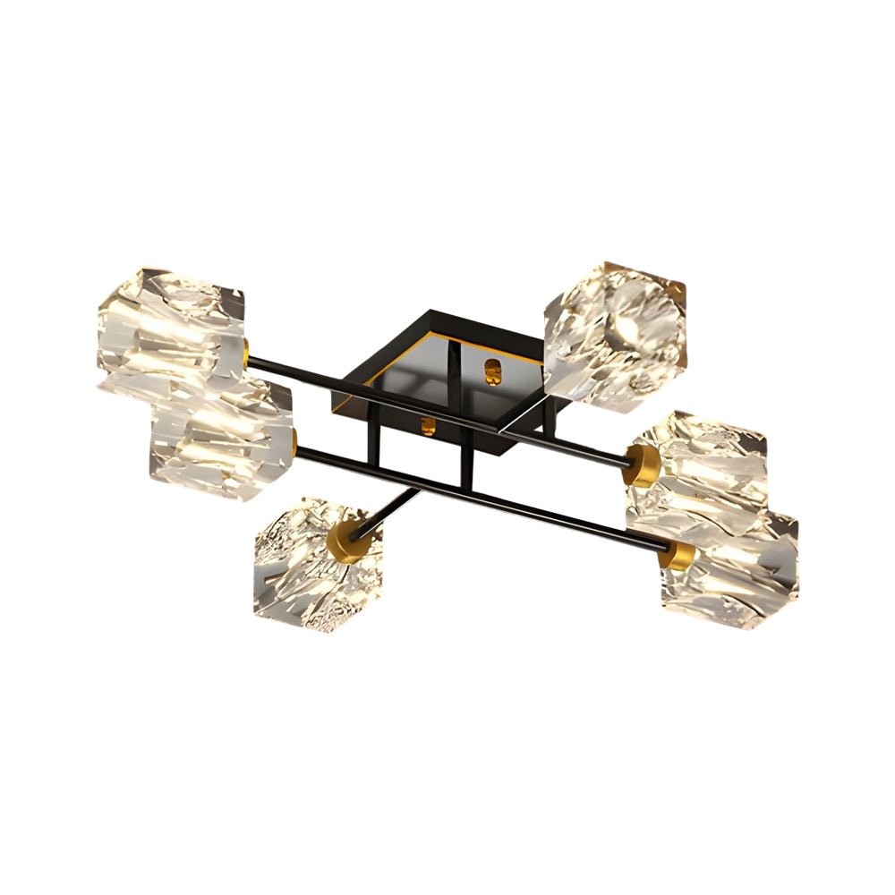 WINDSOR COPPER CRYSTAL CUBE SEMI-FLUSH LIGHTING, 4/6/8-BULB CONFIGURATION