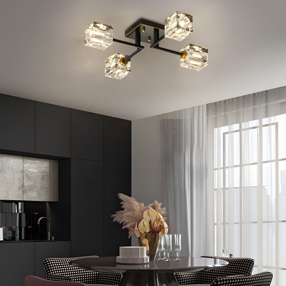 WINDSOR COPPER CRYSTAL CUBE SEMI-FLUSH LIGHTING, 4/6/8-BULB CONFIGURATION